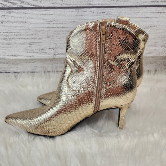 Guess Gold Mettalic Cowboy Stilleto Heeled Ankle Boot - Picture 4 of 5